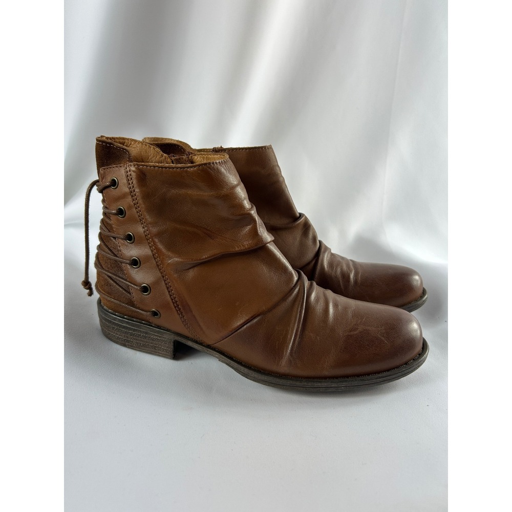 Miz Mooz Libretto Brown Leather Ruched Lace Up Back Ankle Boots like new 7.5